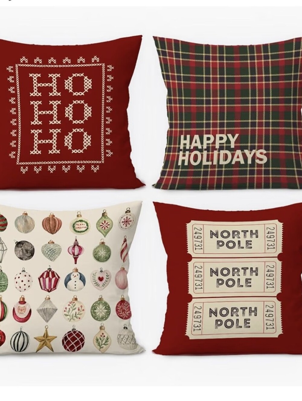 (4pc) 18 Inch Christmas Pillow Cover Set